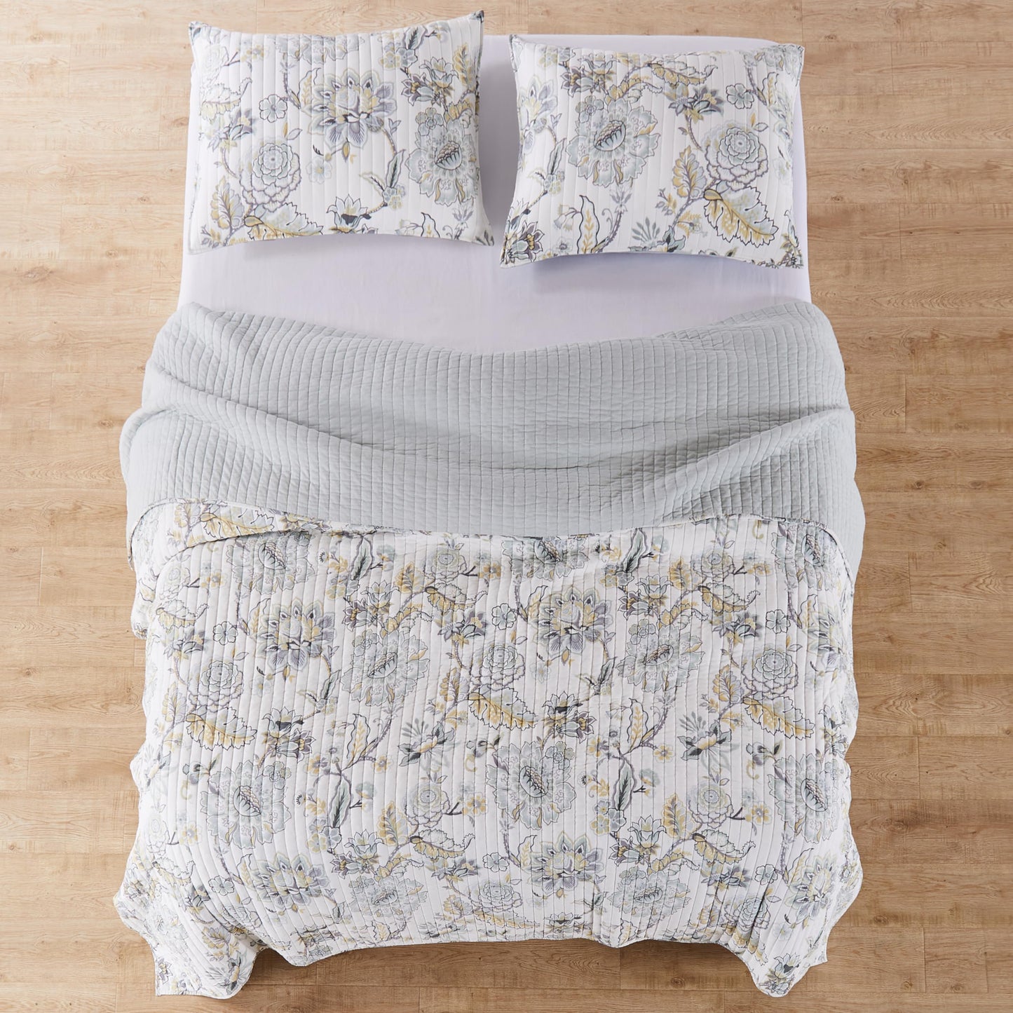 Levtex Home Ophelia Spa Reversible King/Cal King Quilt Set (106x92in) and 2 Pillow Shams (36x20in) - Bedding - Blue, Yellow, White - Rayon King Size Quilt Bedding Set - Lightweight, Soft, Pre-Washed