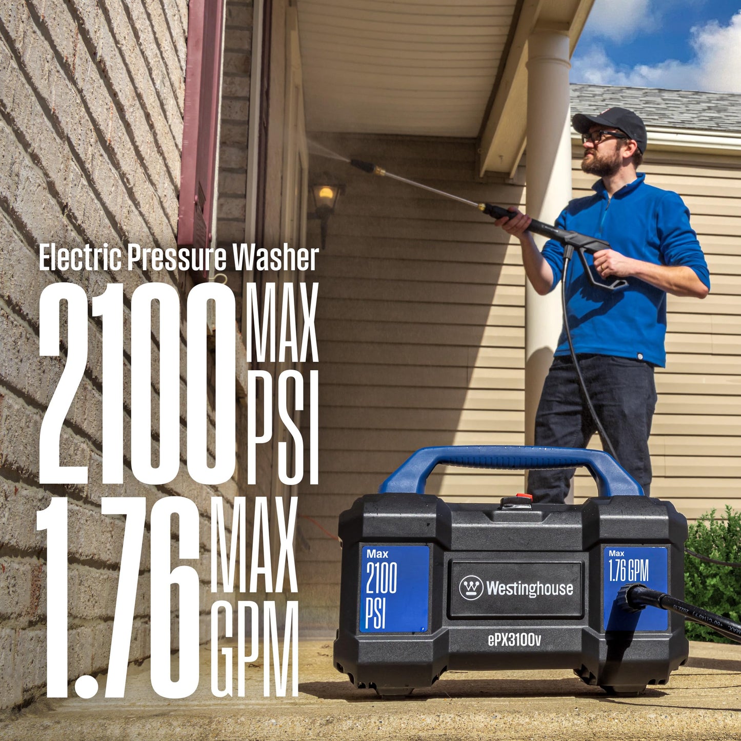 Westinghouse ePX3100v Electric Pressure Washer, 2100 Max PSI 1.76 Max GPM, Built-in Carry Handle & Pressure Washer 6-in-1 Nozzle Attachment - 3600 Max PSI