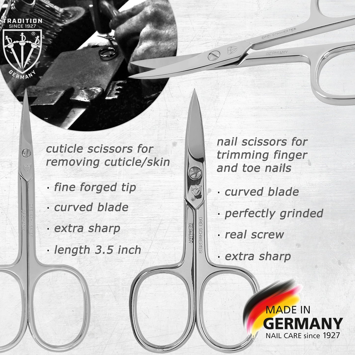 3 Swords Germany - brand quality 12 piece manicure pedicure grooming kit set for professional finger & toe nail care with black synthetic leather case - Made in Germany