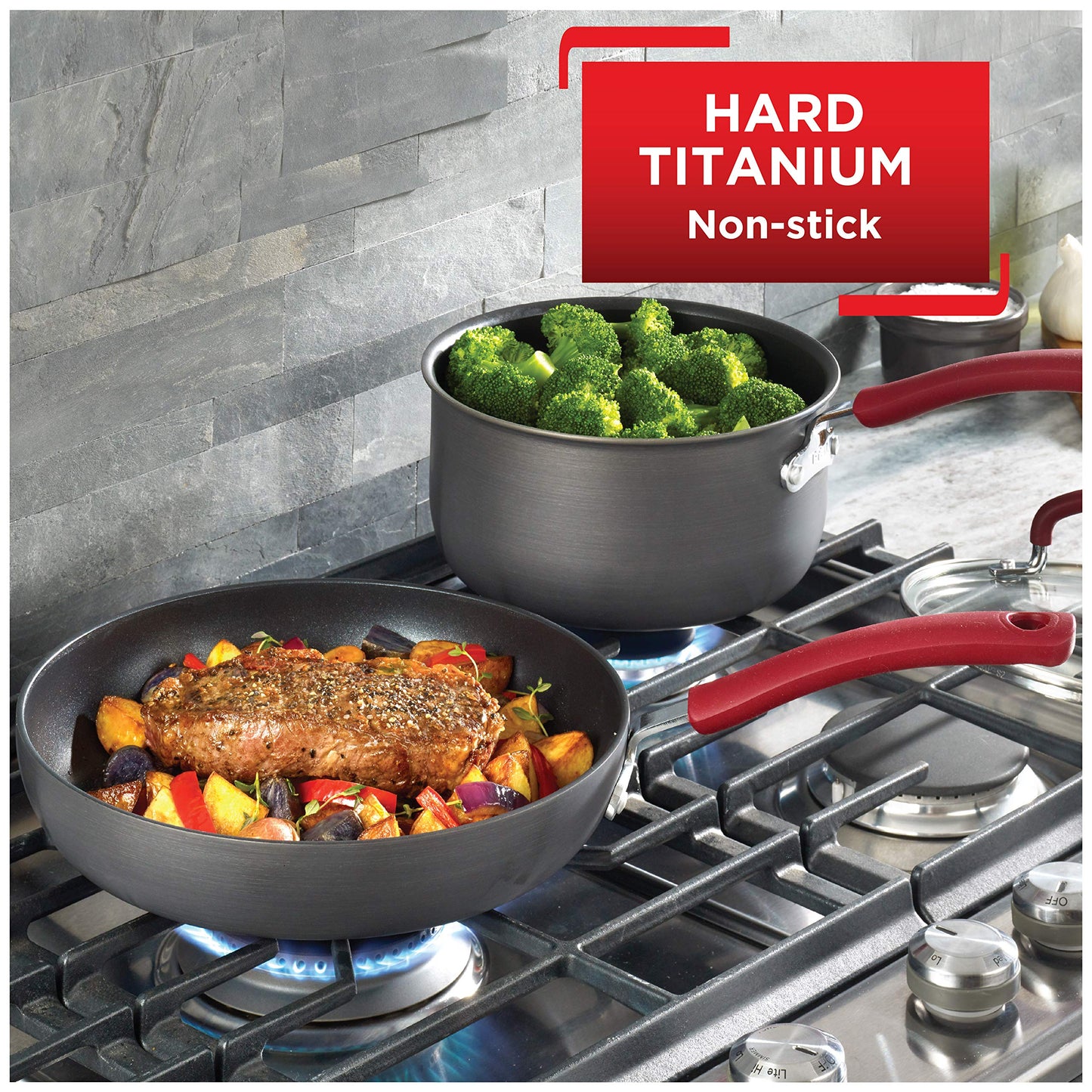 T-fal Ultimate Hard Anodized Nonstick Cookware Set 12 Piece, Oven Broiler Safe 600F, Kitchen Cooking Set w/Fry Pans, Saucepans, Dutch Oven, Kitchen Utensils, Pots and Pans, Dishwasher Safe, Black