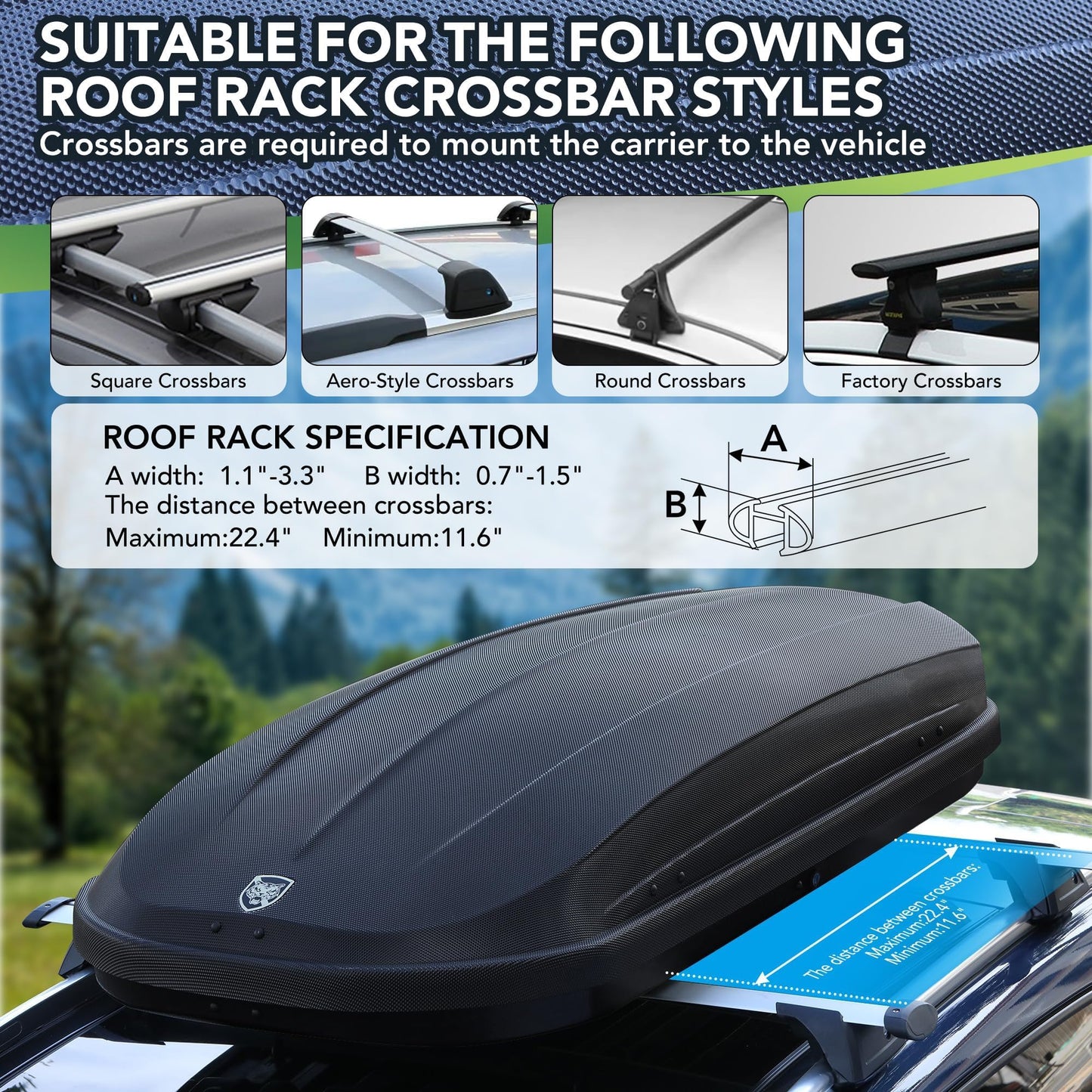 Dual-Side Opening Rooftop Cargo Box Carrier, Hard-Shell Roof Mount Luggage Storage with 165 lbs Capacity, Secure Straps and Keys, Black