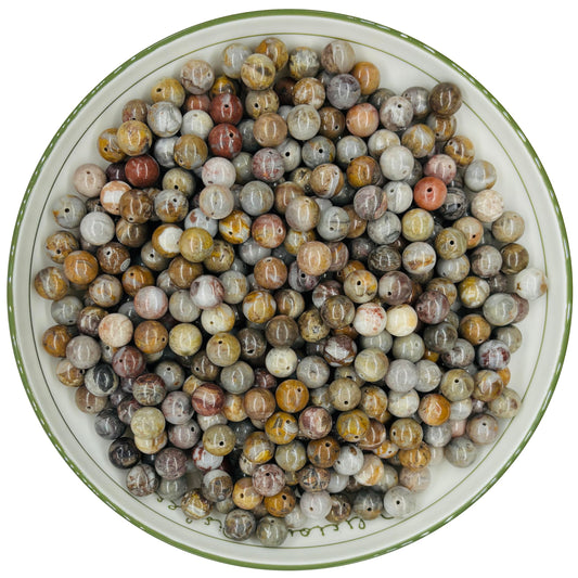 WHNKFB 10mm 50PCS Natural Red Crazy Lace Agate Round Beads, Mexican Fire Banded Loose Stone Beads for Jewelry Making Craft - 6mm 8mm 10mm Options with Free Elastic Cord
