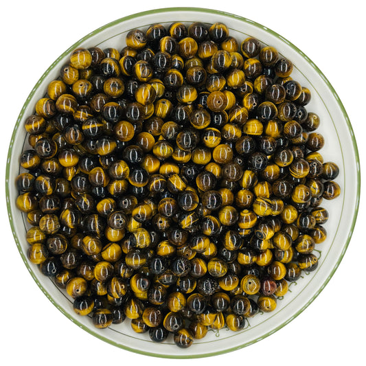 WHNKFB 10mm 50PCS Natural Yellow Tiger's Eye Round Beads, Smooth Polished Loose Gemstone Beads for Jewelry Making Craft - 4mm 6mm 8mm 10mm Options with Free Elastic Cord