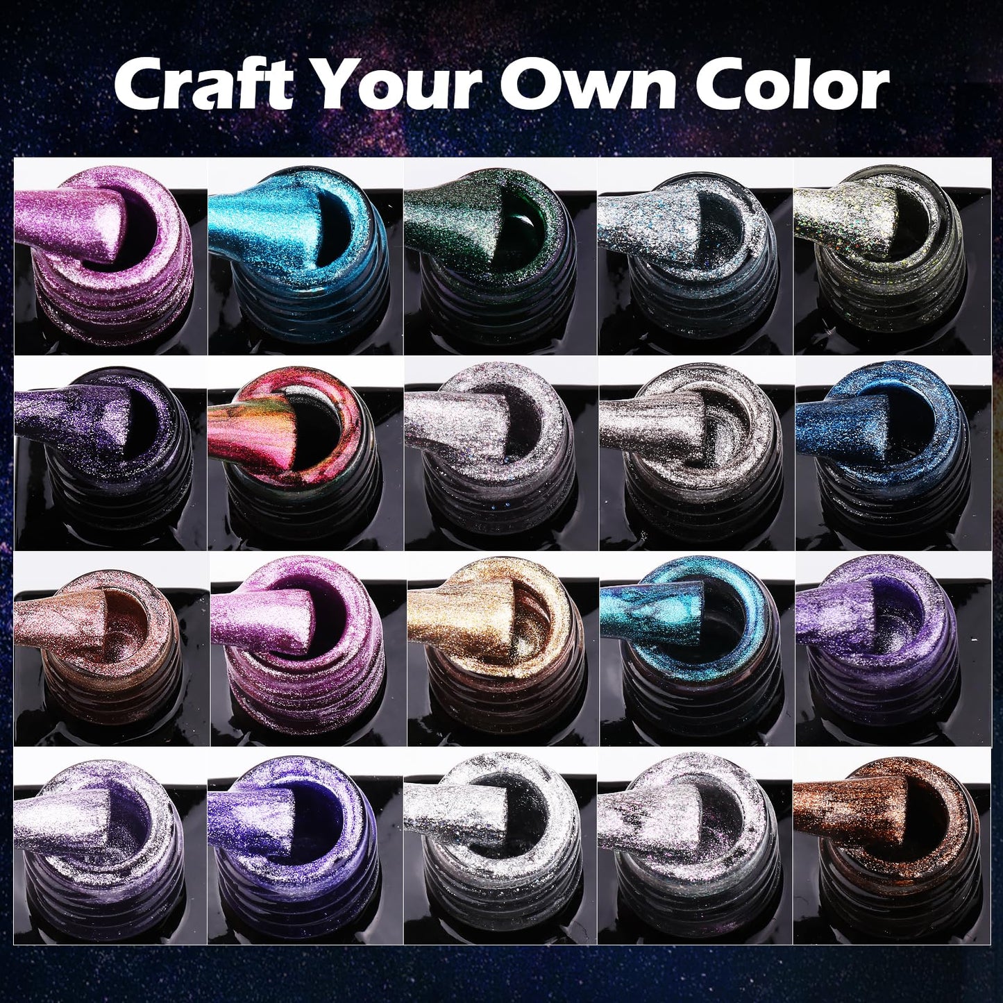 Clara Colors Magnetic Nail Polish - 20 Colors Cat Eye Gel Polish Kit Holographic Glitter Cat Eye Nail Polish with 4 Magnet, Black White Base Top Coat Gel Soak Off LED Manicure Salon DIY Art Gifts