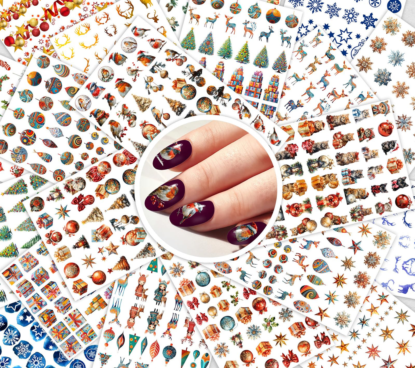 Christmas Holiday ~ 20 Sheets Nail Stickers ~ Ornaments Gifts Snowflakes Trees Reindeer Festive Decorations and Winter Motifs Creating Joyful Seasonal Manicure Styles and Cozy Holiday Nail Looks