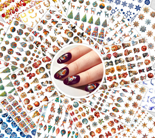 Christmas Holiday ~ 20 Sheets Nail Stickers ~ Ornaments Gifts Snowflakes Trees Reindeer Festive Decorations and Winter Motifs Creating Joyful Seasonal Manicure Styles and Cozy Holiday Nail Looks