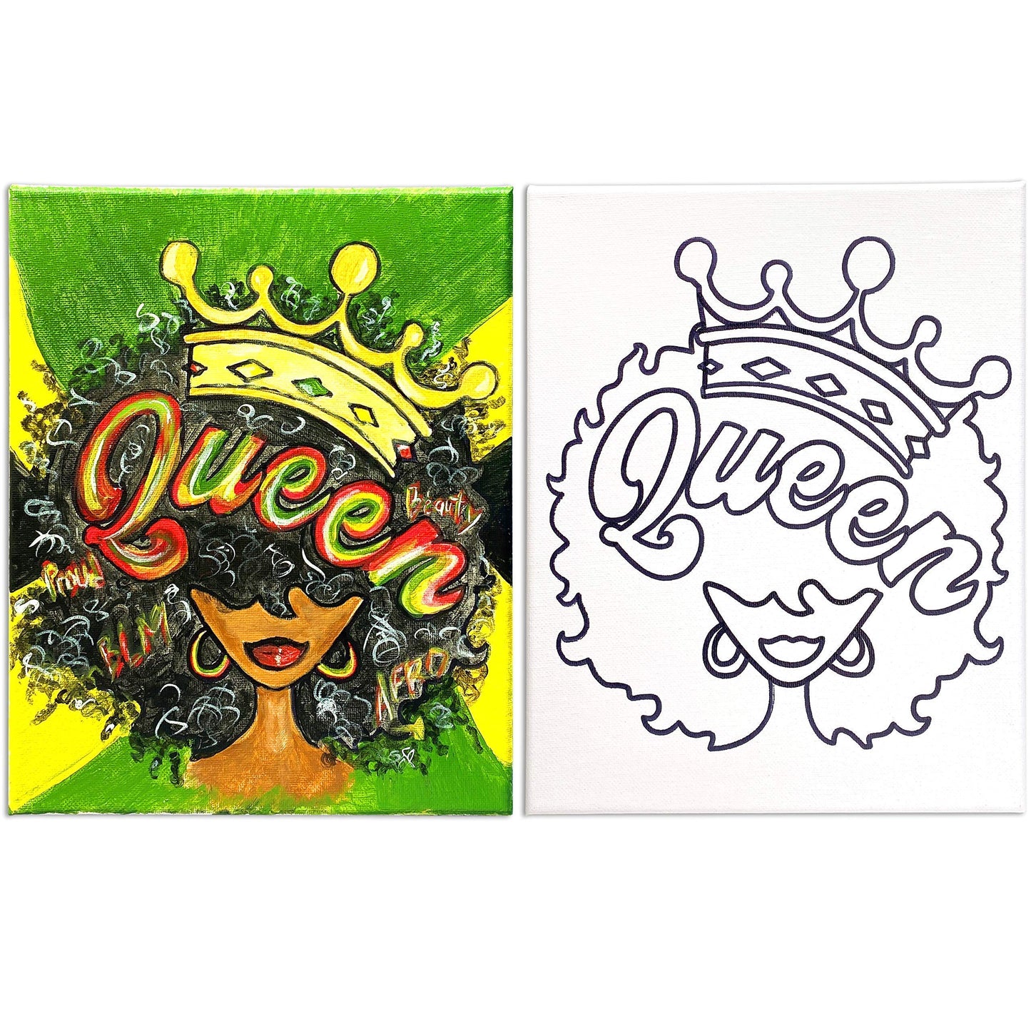 Indigo Art Studio Pre Drawn Canvas Painting for Adults Kids | Stenciled | Art Activity | Afro Queen | DIY Birthday Gift & Adult Sip and Paint with Twist Party Favor (11x14 Inches)