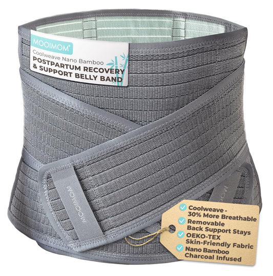 MOOIMOM Postpartum Belly Band for Women C-Section Recovery, Breathable Abdominal Binder Post Surgery Hernia Support, Adjustable Belly Wrap Waist Trainer for Back Support, Maternity Postnatal Care Belt