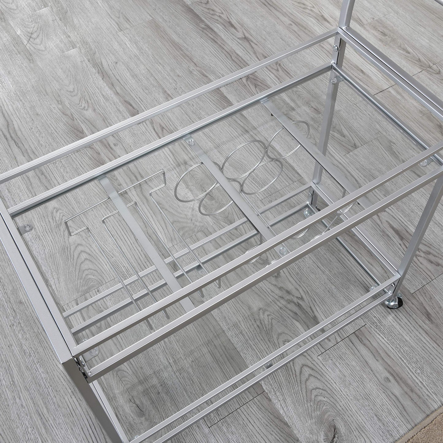 FirsTime & Co. Silver Delilah Bar Cart, 2 Tier Mobile Mini Bar, Kitchen Serving Cart and Coffee Station with Storage for Wine and Glasses, Metal and Glass, Modern