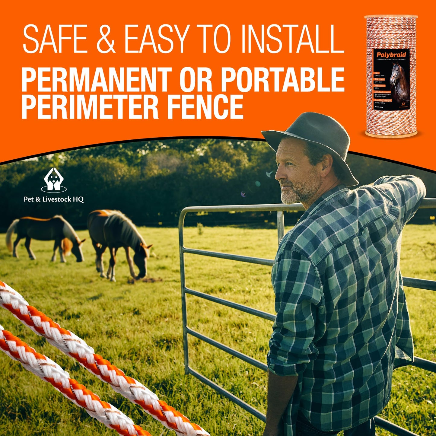 Pet & Livestock HQ - 660ft Electric Polybraid Fence with 30 Mile Charger - 2 Product Bundle