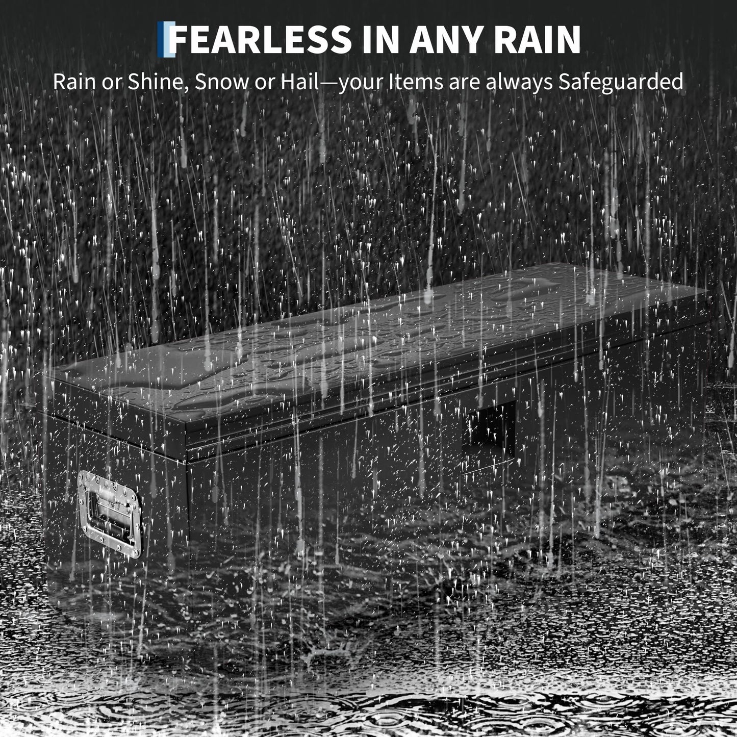 PeakPursuit Heavy Duty Black Steel Truck Bed Toolbox – 48x15 in Weatherproof Storage Chest with Dual Hydraulic Levers, Lock & Keys, Rubber Seal, Ideal for Pickup, RV, Trailer, Garage, Workshop