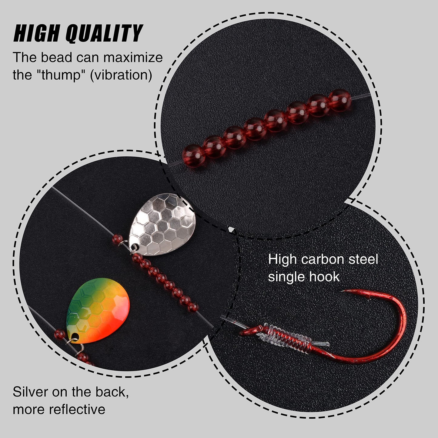 Walleye Harness Spinner Rig, 5 Packs Walleye Rig Fishing Making Kit Colorado Blades Mono Leader Hooks Clevises Beads (Mixed-10Packs)