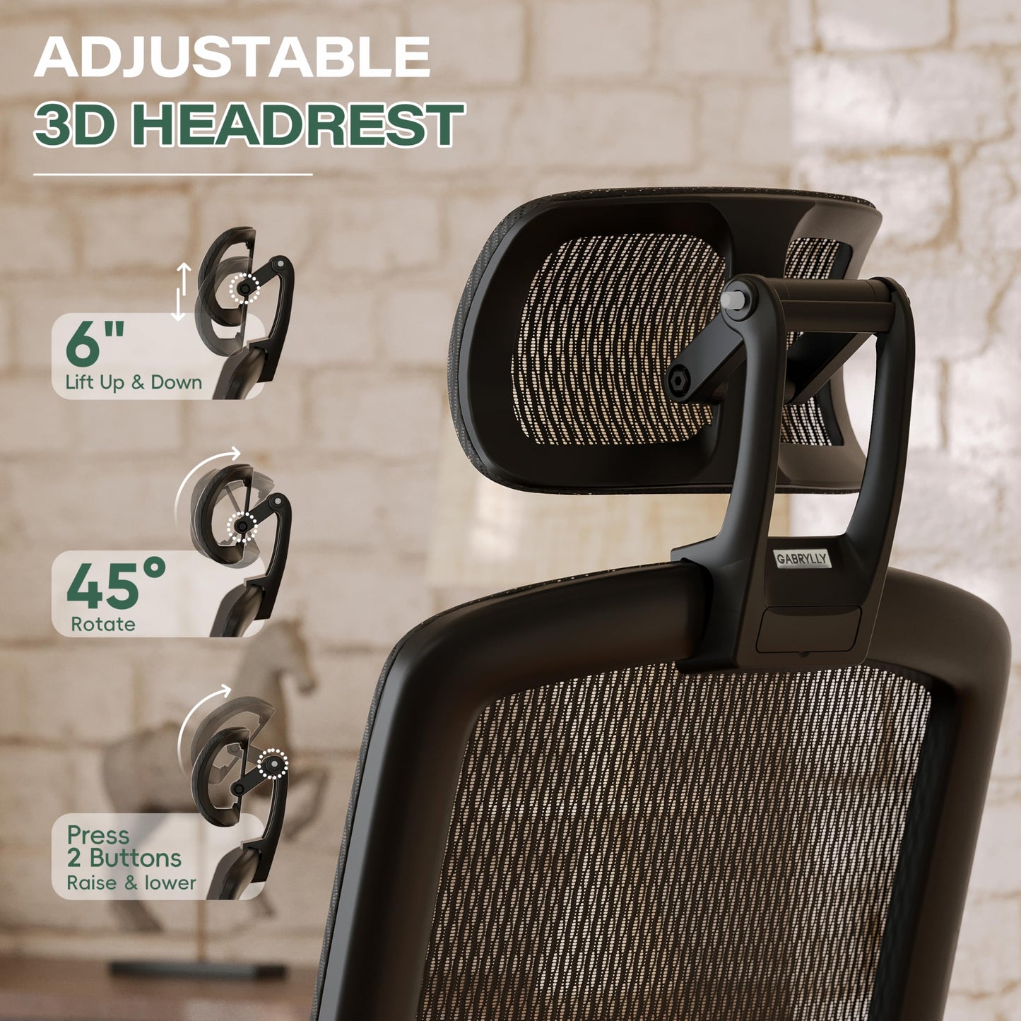 GABRYLLY Ergonomic Office Chair with Footrest, High Back Home Desk Chair - 3D Headrest, Flip-Up Arms, 135° Tilt and Wide Cushion, Heavy Duty Mesh Chairs for Task Computer Gaming,GYB01-FT