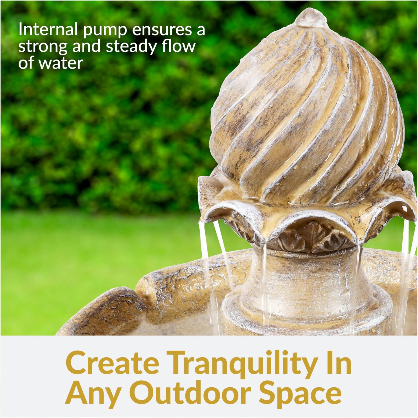 Sunnydaze 35" Solar 2-Tier Outdoor Water Fountain - Outdoor Water Fountain with Battery Backup and Pump - Earth