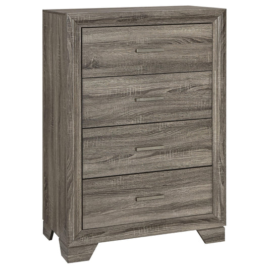 Coaster Home Furnishings - Wright - Wood - 4-Drawer Chest with Bar Handles, Mitered Trim and Laminate Surfaces - Transitional - Bedroom - Brown Oak - 223345