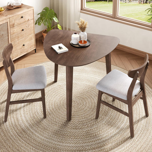 Merax 3-Piece Modern Dining Set, Triangular Side Table & 2 Curved Wood Chairs, Minimalist Space-Saver for Small Living Room, Kitchen, Easy Assembly, Brown