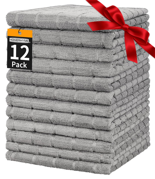HOMERHYME Hand Towels, 12 Pack 25''*15'' Gym Towels, Grey Quick Dry Lint Free Soft Absorbent Bulk Checkered Fingertip Washcloths Bath Towels for Bathroom Kitchen Salon Workout Shower