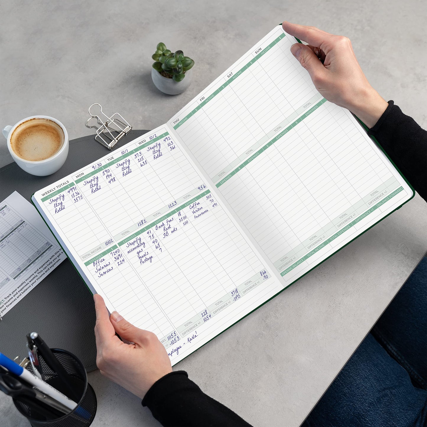 Clever Fox Income & Expense Tracker Large – Accounting & Bookkeeping Ledger Book for Small Business – 2-Year Record Notebook, A4 (Dark Green)