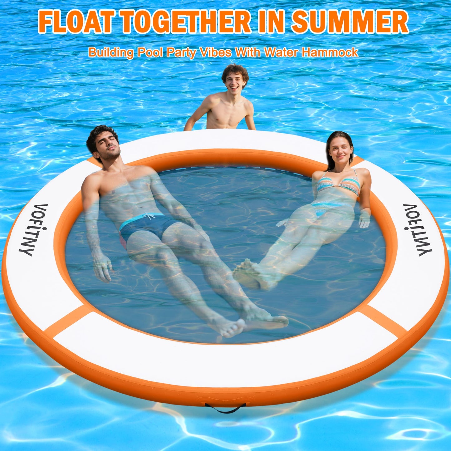 VOFiTNY Inflatable Water Hammock, Heavy Duty River Floats Lake Raft for Adults, Round Floating Ring Lounger Float Island Platform Pad Mat for Lake Pool Beach Ocean