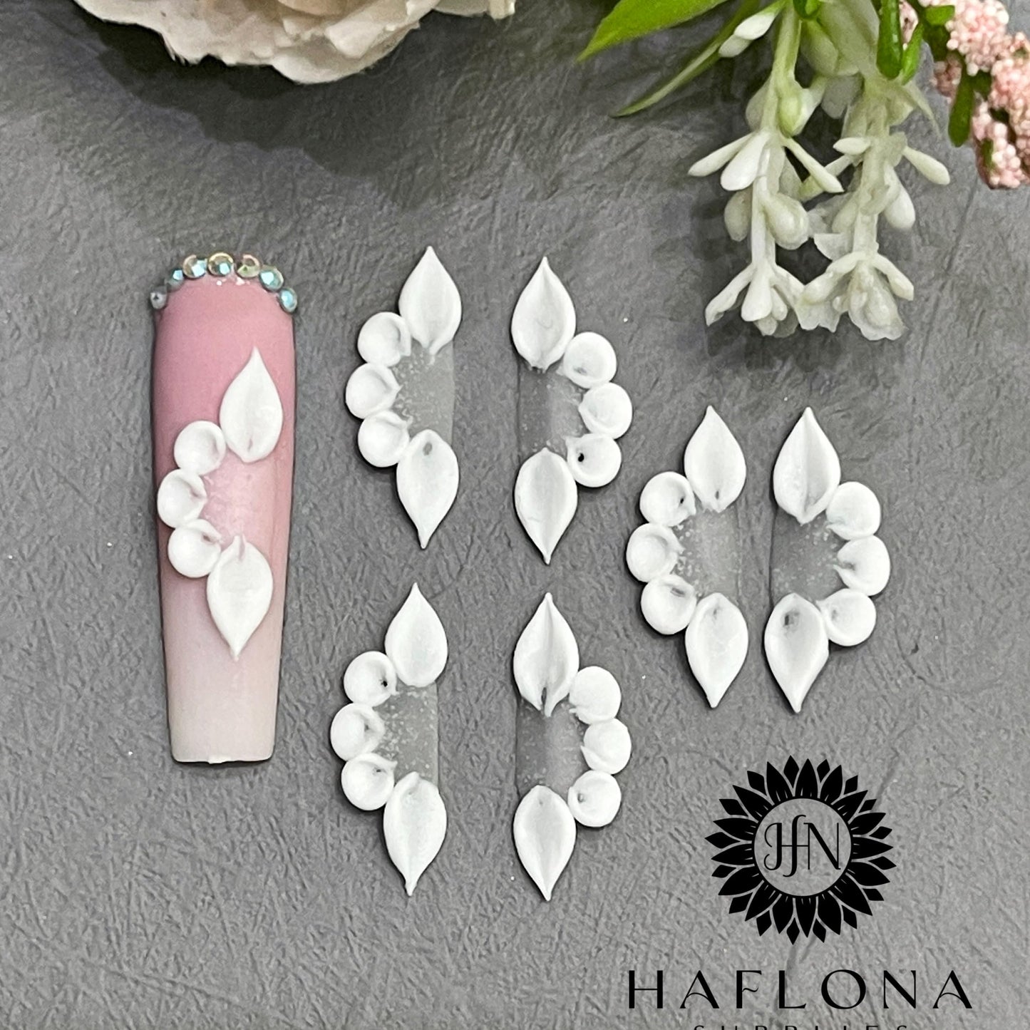 Set 12Pcs 3D Flowers Nails Charms Glow in The Dark Handmade by Acrylic Powder Design For Long Nail L,XL,XXL Flower Nail Art Floral Salon Decor Women Girls (White No Gems Glow in Dark-12Pcs)