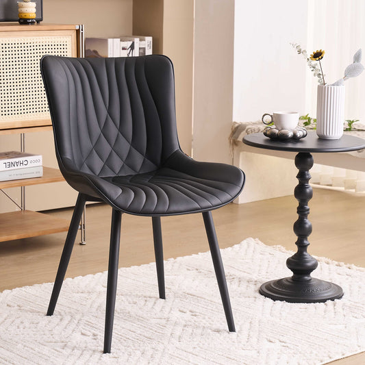 YOUTASTE Black Dining Chairs Set of 2 Mid Century Modern Kitchen&Dining Room Chairs Armless Upholstered Faux Leather Accent Chairs with Back Metal Vanity Lounge Side Chair for Living Room Bedroom