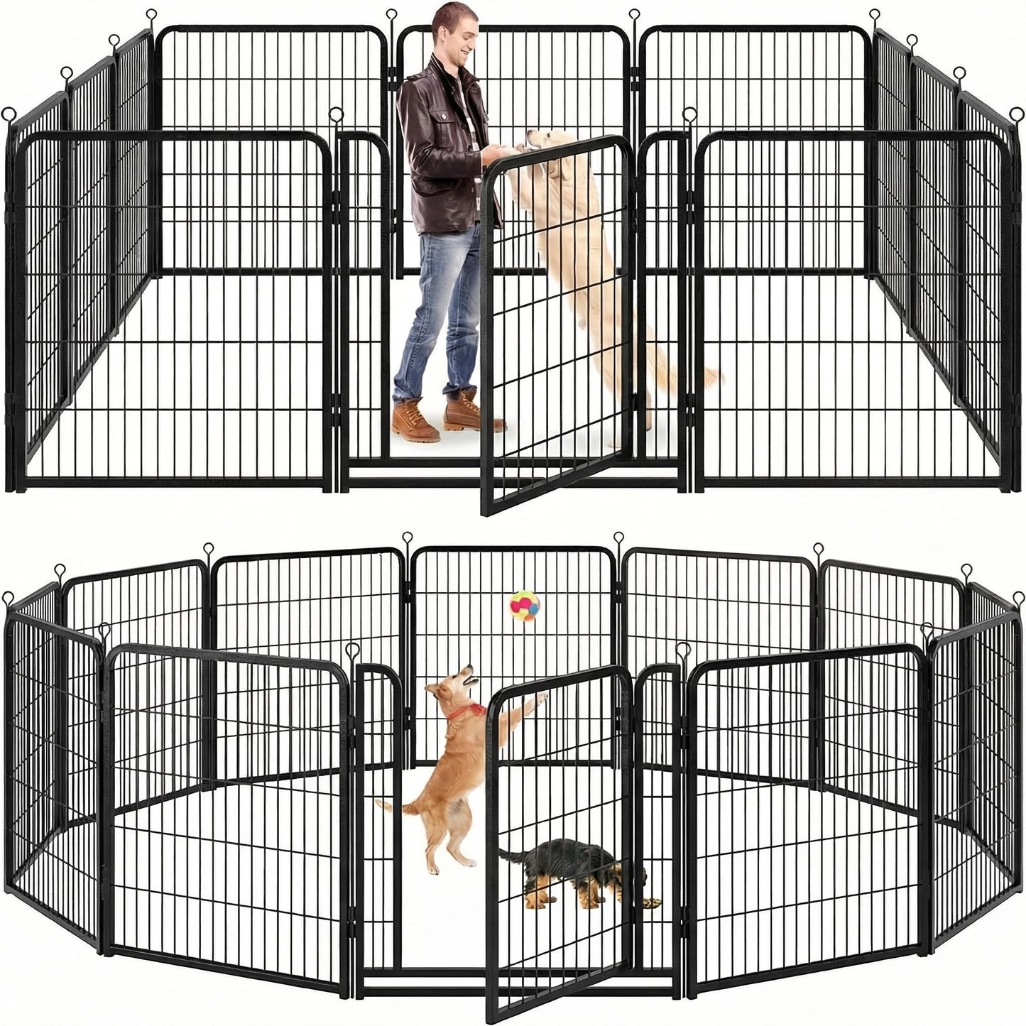 Kfvigoho Dog Playpen Outdoor Extra Wide 12 Piece Panels Heavy Duty Anti-Rust Coating-Strengthened Dog Fence 40" Height with Doors Portable for RV Camping Yard, Total 32FT, 79 Sq.ft, Snowy Black