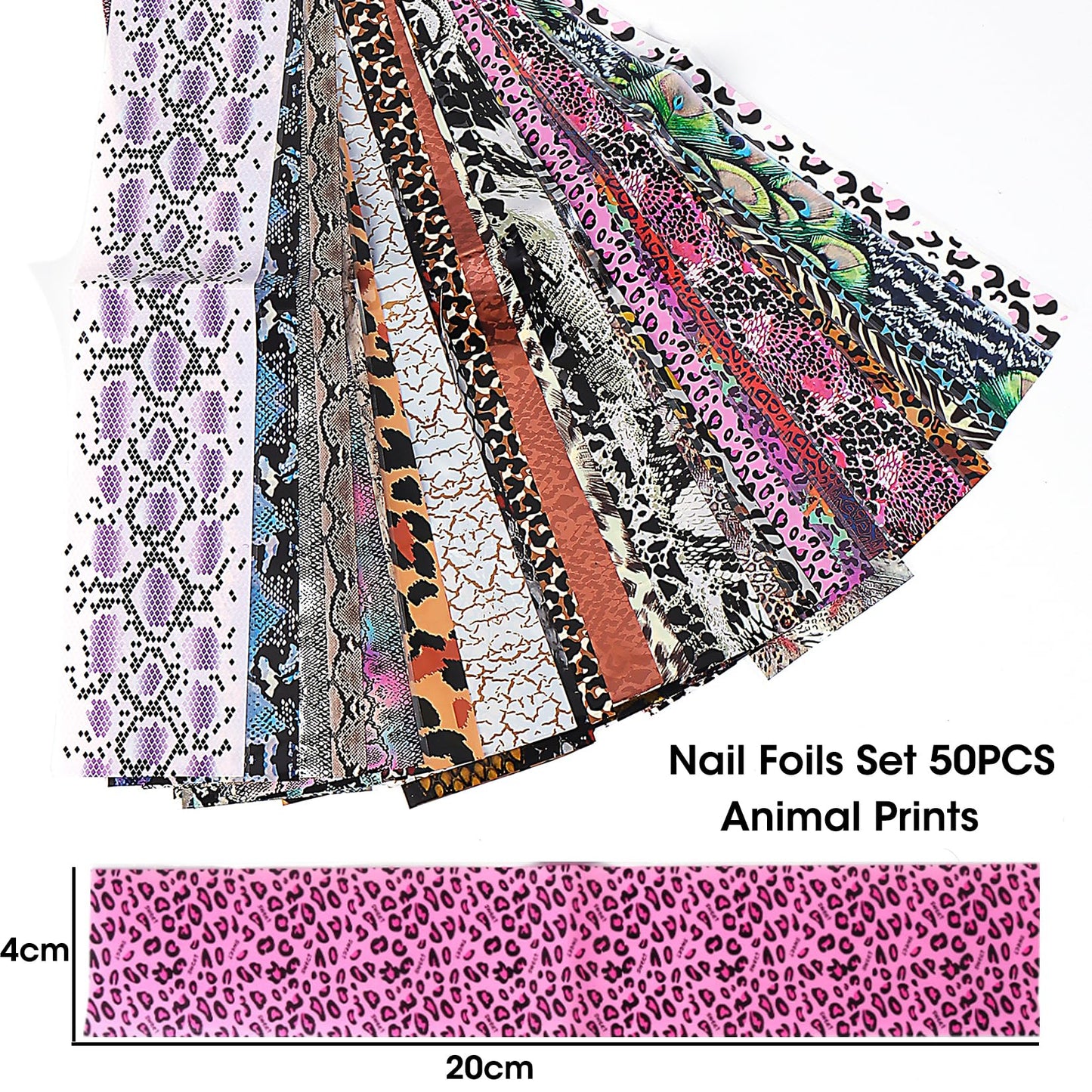 Leopard Transfer Foils for Nails 50 PCS Animal Skin Nail Art Foil Stickers for Women DIY Fingernails Winter Cheetah Snake Print Starry Paper Manicure Decor Accessories for Acrylic Supplies