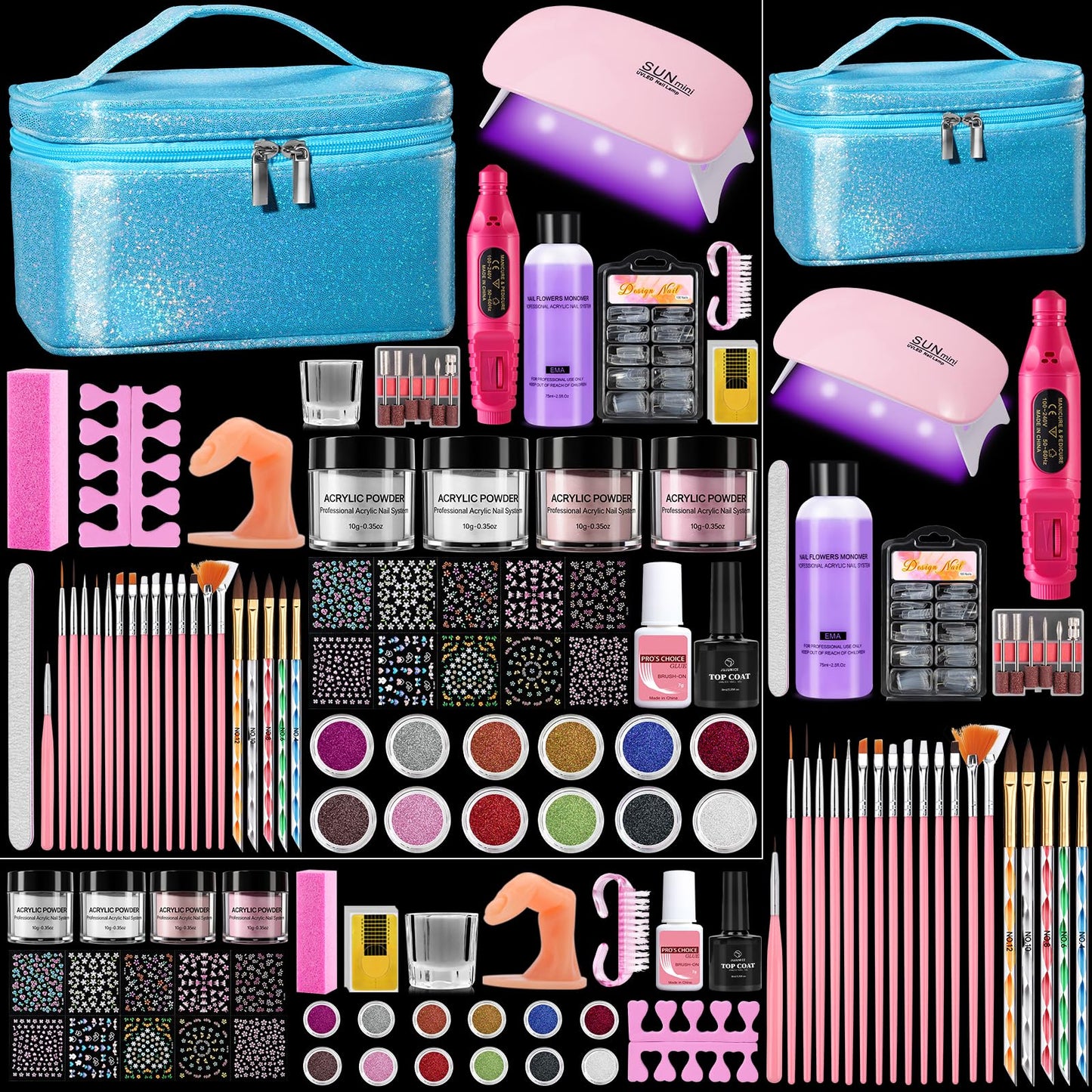 Nail Kit for Beginners with Everything: Acrylic Nail Set Professional Drill Powder Liquid Starter Kits with U V Lamp in Cosmetic Gift Bag for Women Salon Home(Blue)