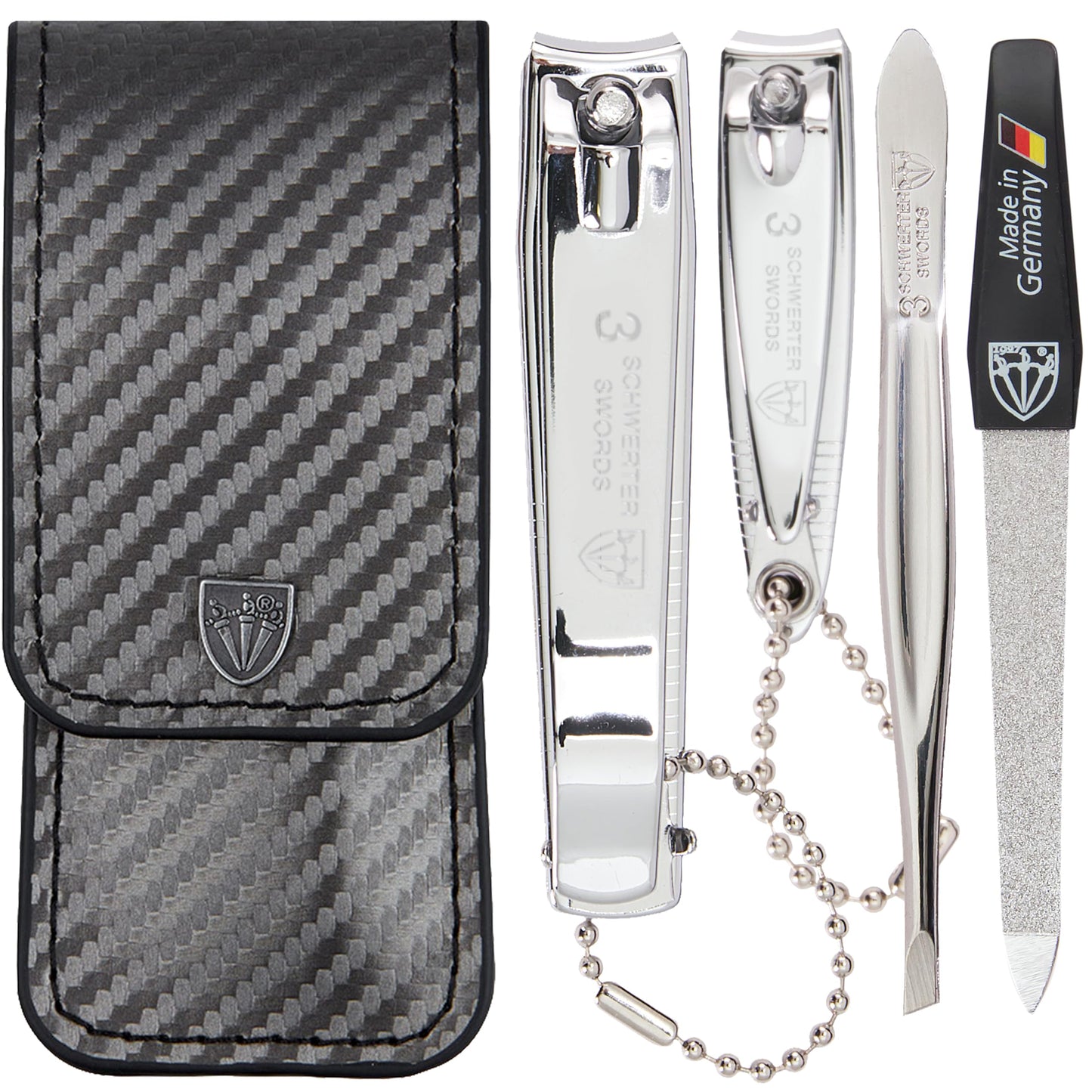 3 Swords Germany - Brand Quality 4 piece Manicure Pedicure Grooming kit Set Tweezers File Clipper Fashion Leather case in Gift Box, Made by 3 Swords