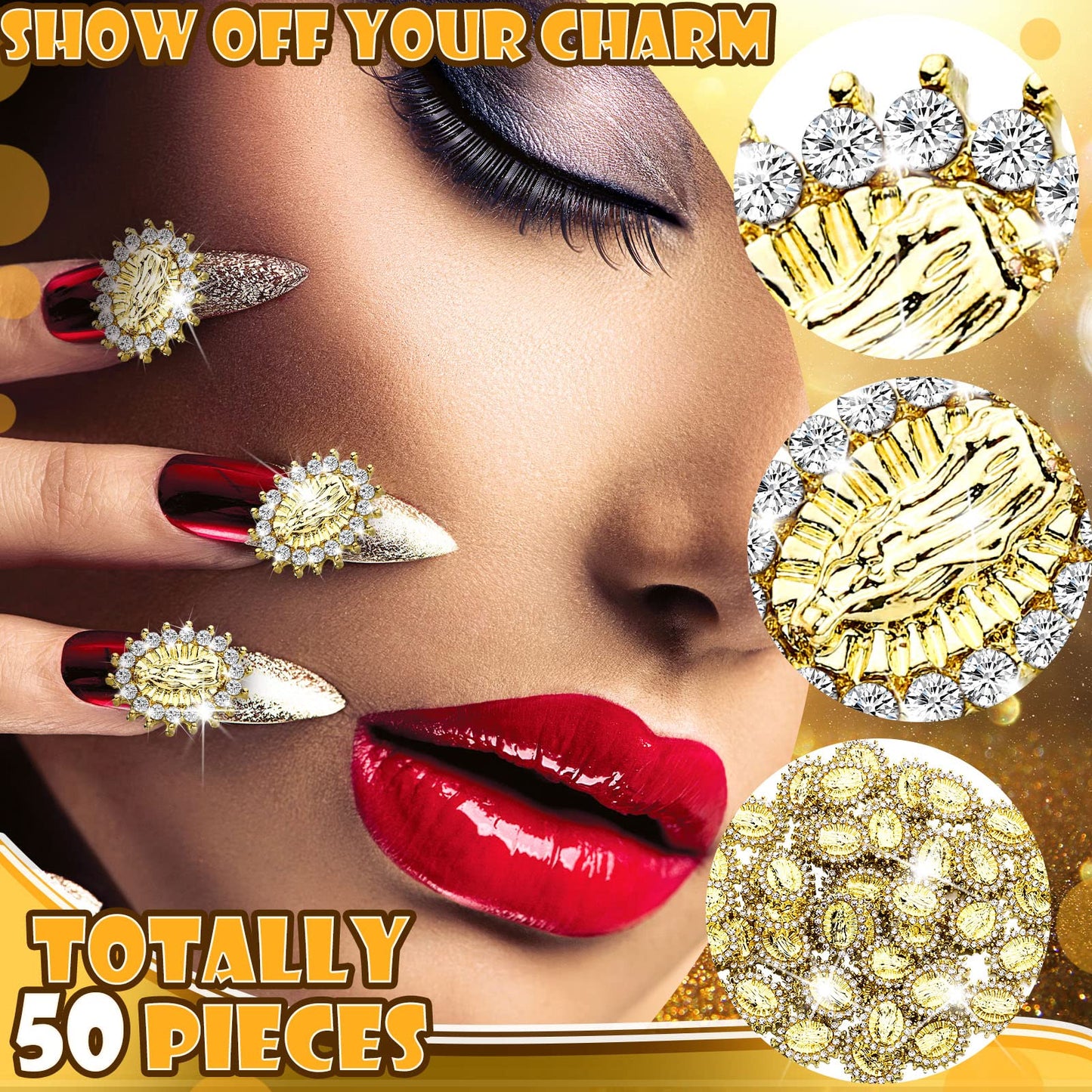 Lounsweer 50 Pcs Mini Virgin Mary Nail Charms for Women 3D San Judas Mary Gems Shiny Zircon Alloy Jesus Art Charms Metal Buddha Gold Nail Jewels Gems Religious Rhinestones Accessory