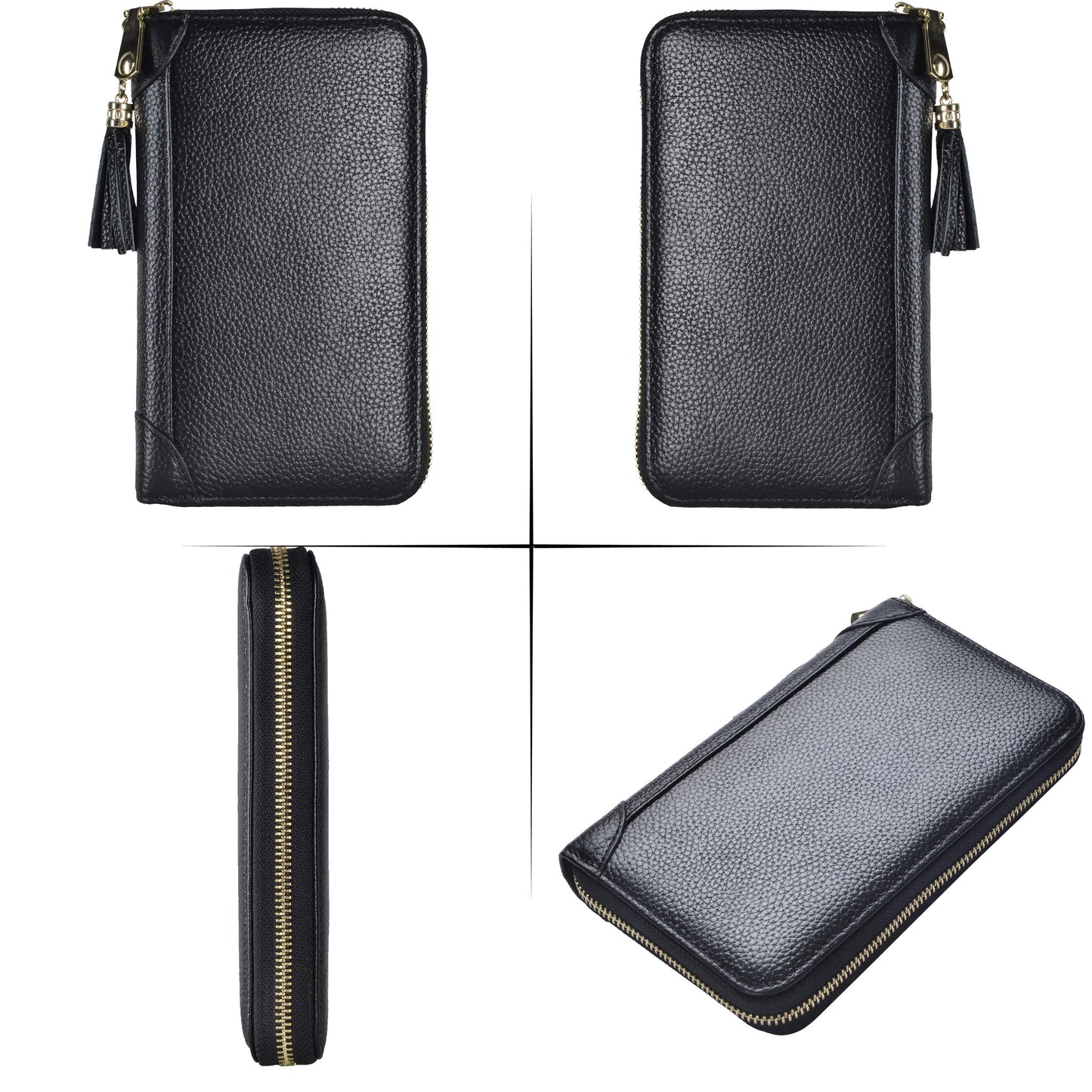 Easyoulife Credit Card Holder Wallet Womens Zipper Leather Case Purse RFID Blocking (Black)