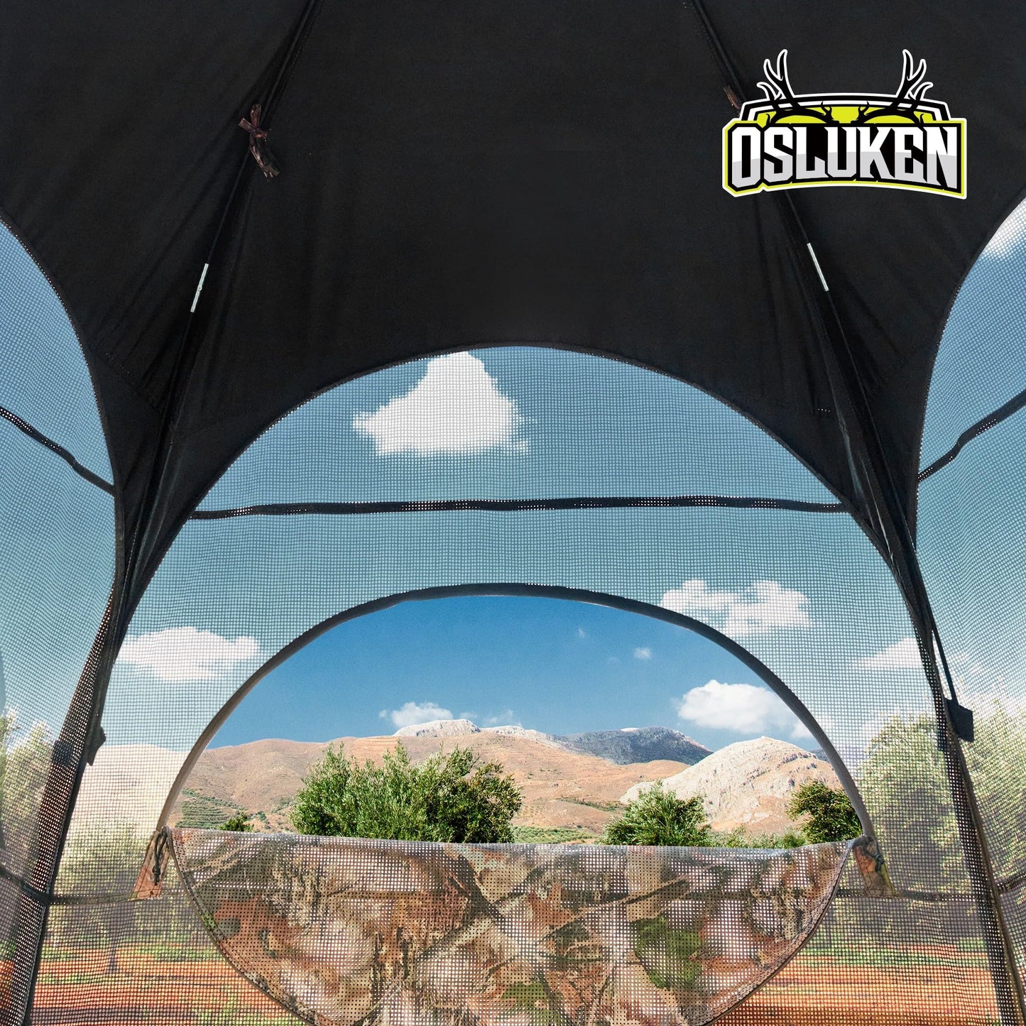 𝟮𝟬𝟮𝟰 𝐔𝐩𝐠𝐫𝐚𝐝𝐞𝐝 See Through Hunting Blind Ground, 3-4 Person Ground Blinds for Deer Hunting, 6-Sided Larger Pop Up Blinds, Camo Tent for Hunting Turkey with Carry Bag 84" x 74" x 78"H