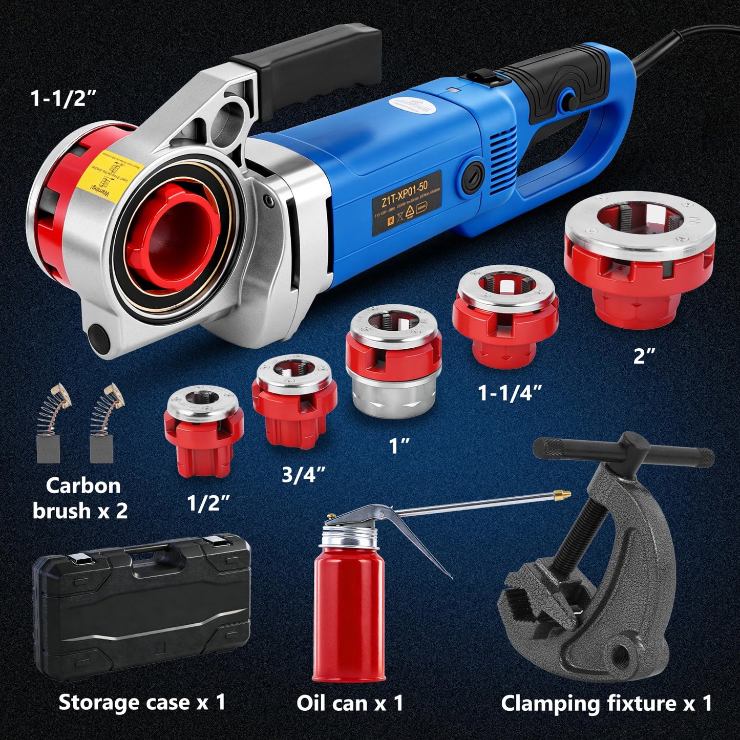 Consfly Electric Pipe Threader Portable Pipe Threading Machine with 6 Dies 1/2" to 2", 110V Pipe Threading Tool for Galvanized Pipe Iron Pipe Threading 2300W