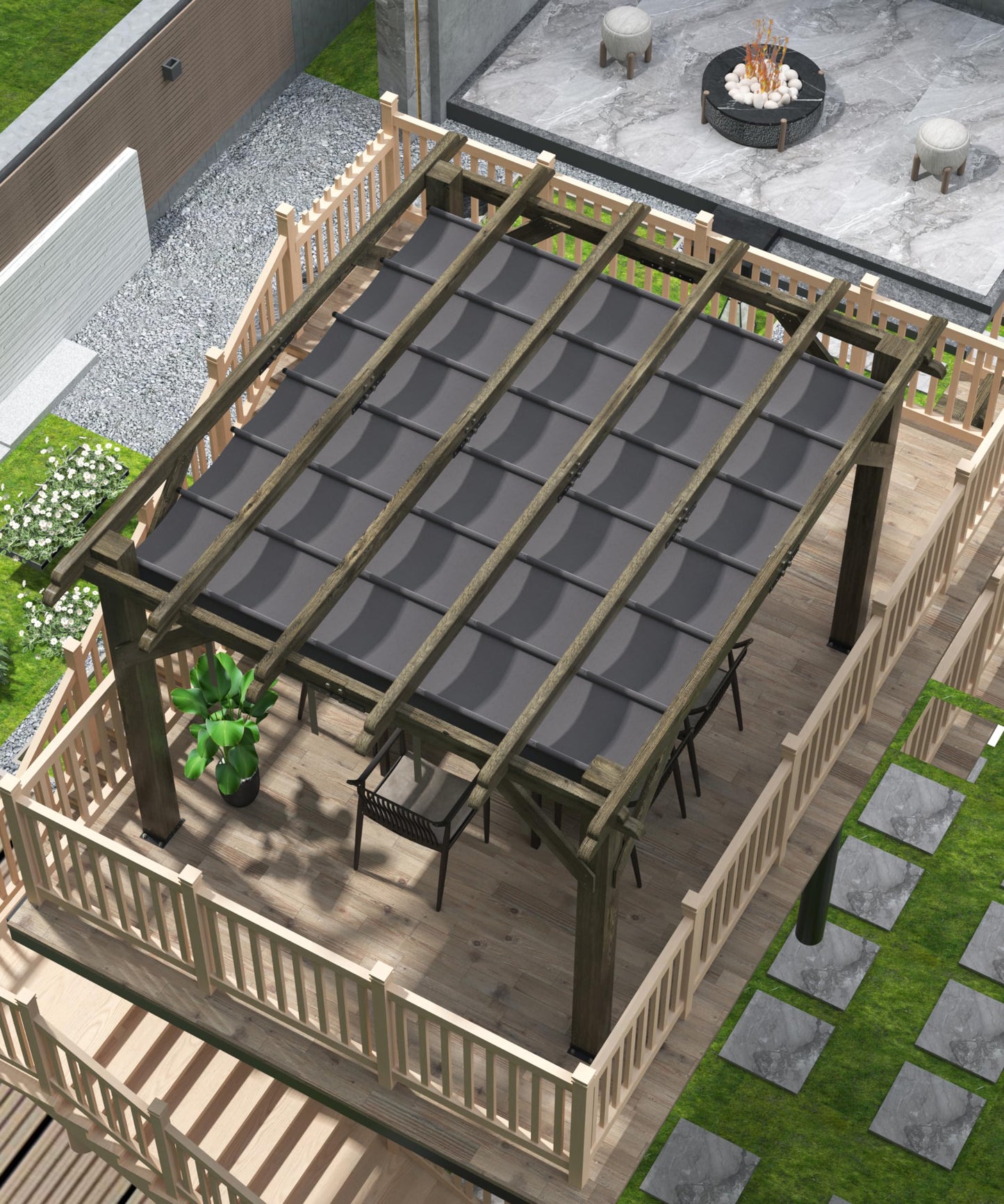 Perbyste 10'X 12' Outdoor Pergola, Wood Pergola with Retractable Shade Canopy for Backyards, Gardens, Patios, Deck - Charcoal Gray