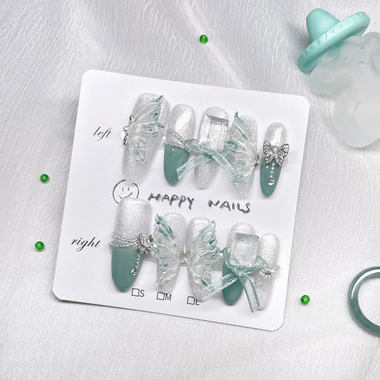 10pcs Handmade Press on Nails,Luxury Handmade Nails, 3D Design Hand-painted Nail Art,Reusable Gel Glue on Fake Nails (TM-9002-S)