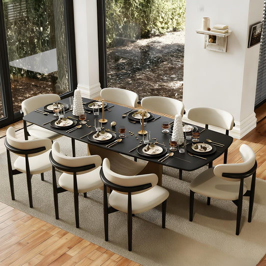 POVISON 94" Modern Dining Table for 8-10, Matte Black Dining Table, Sintered Stone Dining Tabletop with Bronze Carbon Steel Pedestal,Rectangle Dining Room Table (Table Only)