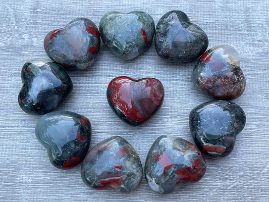 GAF TREASURES Bloodstone Gemstone Hearts, Polished Bloodstone Puffy Hearts, Bloodstone Crystal Palm Stone, Bloodstone Healing Crystal Hearts (1 Heart)