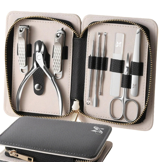 MR.LUXE 9PCS Manicure Set – Professional 9-in-1 Manicure Pedicure Kit, Premium Stainless Steel Nail Clippers and Grooming Tools with Portable Textured Travel Case, Luxury Gift Set for Woman& Man.