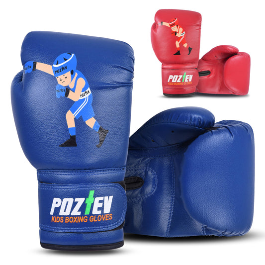 POZTEV Youth Boxing Gloves for Kids Ideal for Boxing, Kickboxing, Muay Thai, UFC, MMA - Beginner Junior Heavy Punching Bag Gloves for Children Sparring Training Martial Arts Mitts (Blue,6oz)