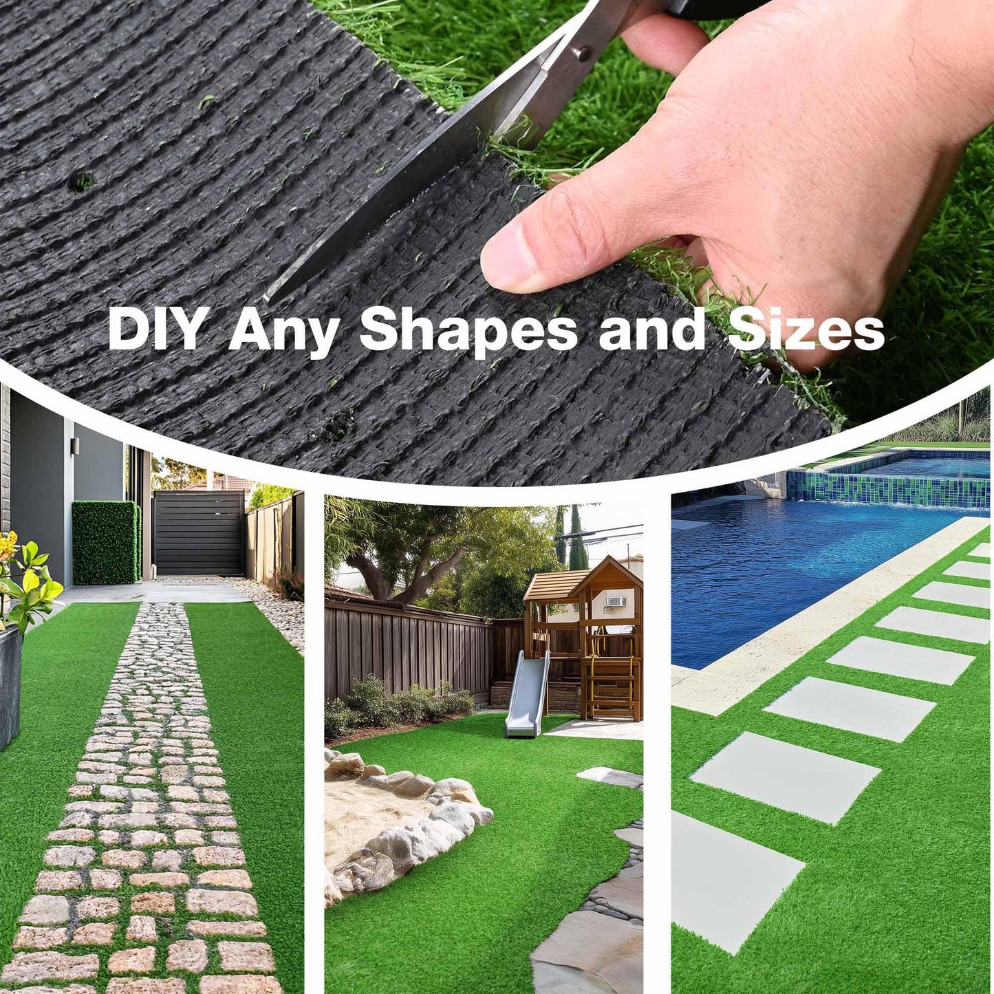 Yescom Artificial Grass Turf Fake Grass Rug Synthetic Lawn with Drainage Holes for Backyard Garden Outdoor Indoor Decor 50'x3'x3PCS(450 Sq.Ft) 0.8" Pile Height