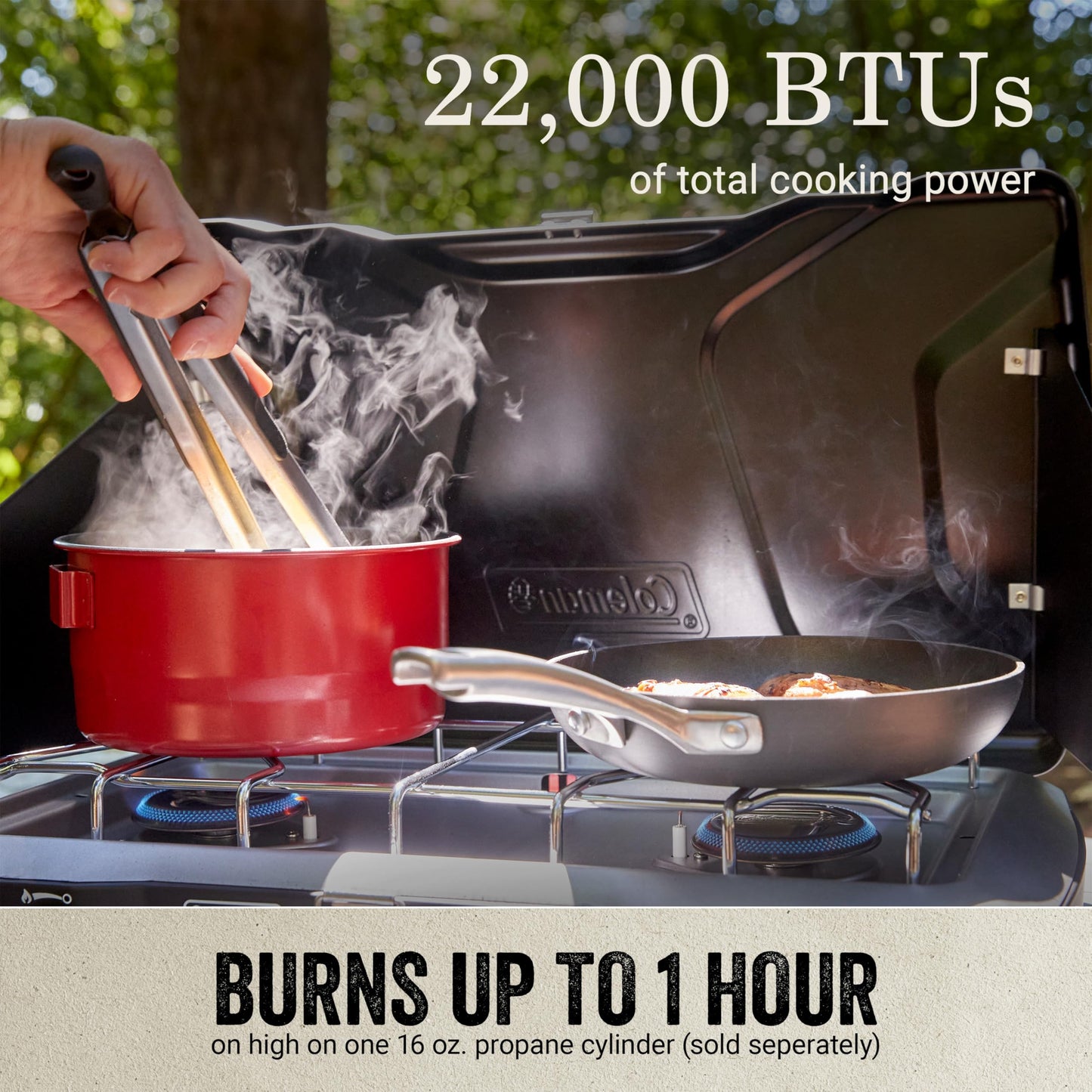 Coleman Triton+ 2-Burner Propane Camping Stove with InstaStart Ignition, Portable Camping Cooktop with 2 Adjustable Burners & Wind Guards, 22,000 BTUs of Power for Camping, Tailgating, Grilling
