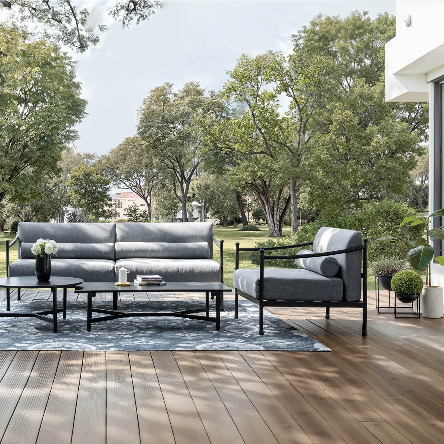 HERA'S HOUSE Patio Furniture Set, All Weather 5 Pieces Metal Outdoor Conversation Set with Sofa,Chairs and Coffee Table for Lawn, Garden, Backyard, Modern Outdoor Conversation Set for Deck