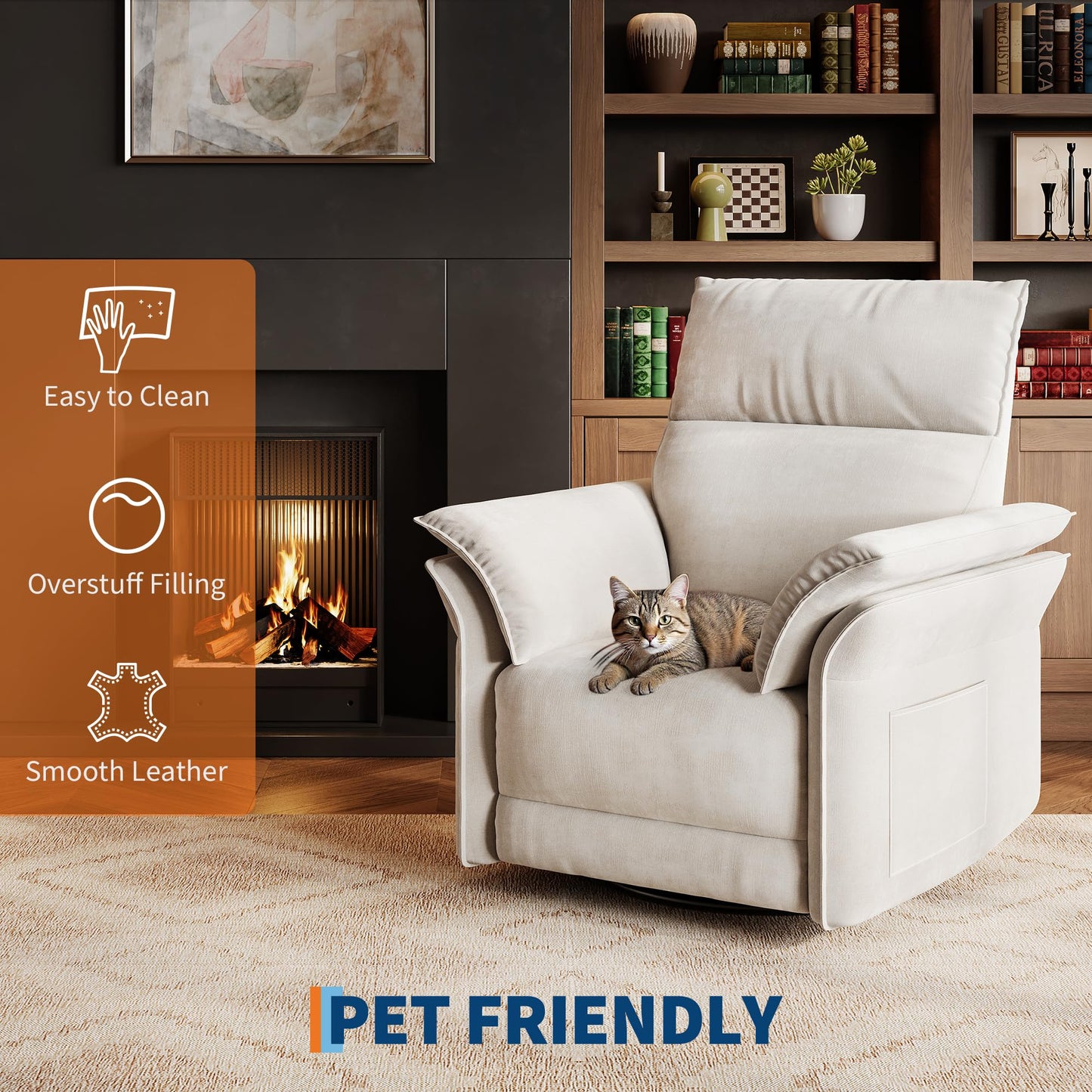 IDEALHOUSE Power Recliner Chair with Side Pockets, 270° Swivel & Glider, USB Charging Port, PU Leather, Thickened Dual-Layer Armrests, Modern Recliner for Living Room, Bedroom (White)