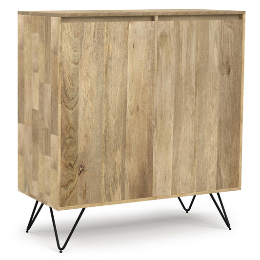 SIMPLIHOME Hunter Solid Mango Wood and Metal 39 inchWide Modern Industrial Medium Storage Cabinet in Natural for the Living Room, Entryway and Family Room