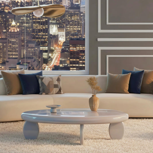 46" Modern Cobblestone Coffee Table, High Gloss Gray Oval Top with Sculptural Pebble Legs, Engineered Wood Construction, Contemporary Centerpiece for Living Rooms, Minimalist Home Interiors, Gray
