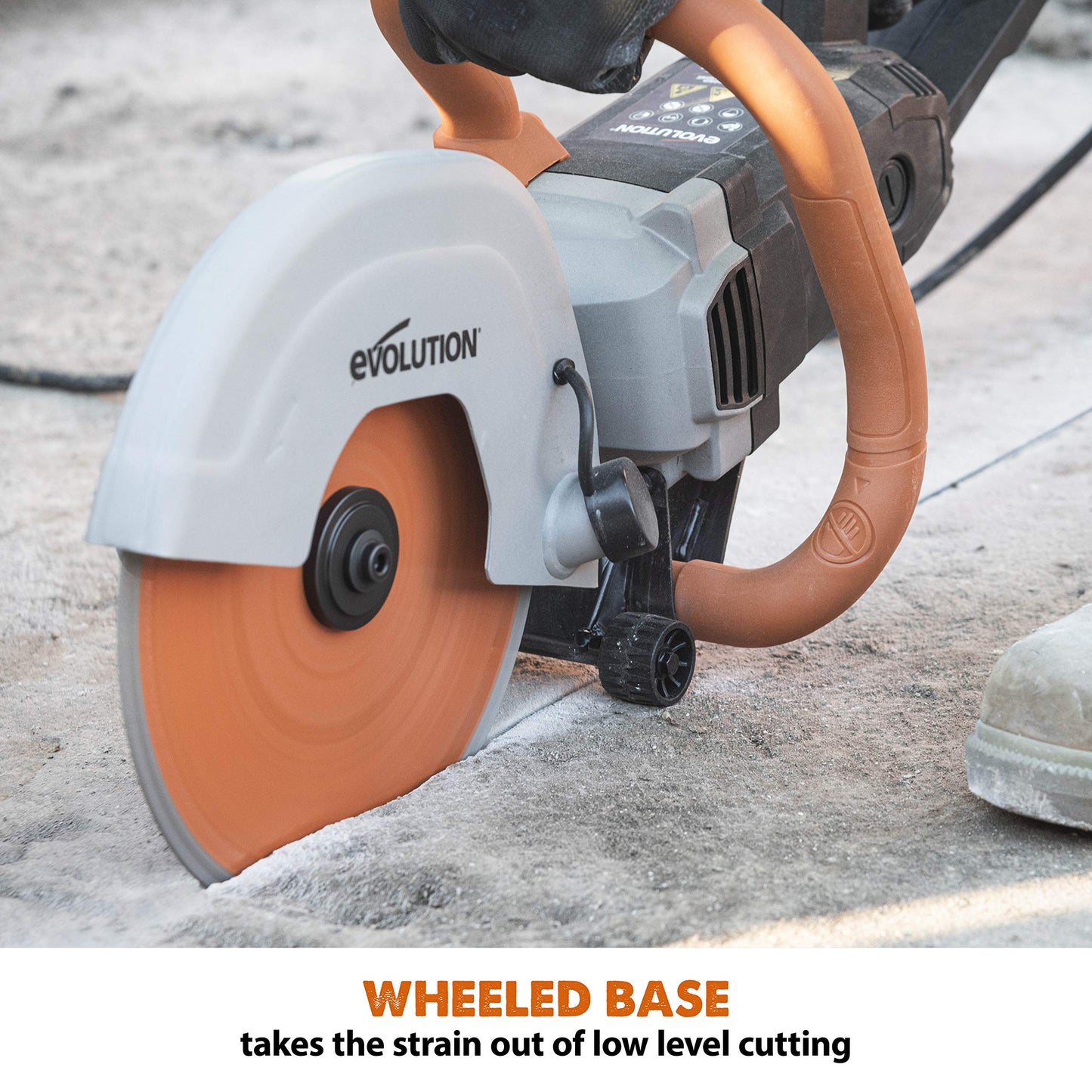 Evolution R255DCT - 10 In Concrete Saw (Aka Circular, Angle Grinder, Chop Saw, Cut Off, Demo, Disc Cutter, Power Cutter) - 15A Motor, No Gas - 4-1/16 In Cut - Incl Premium Diamond Blade