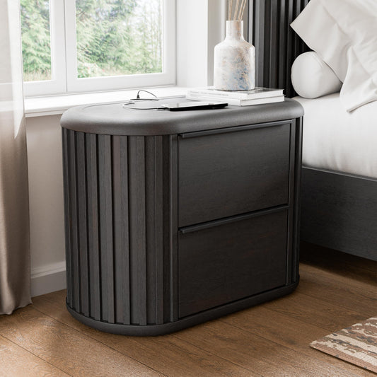 Furniture of America Elizea Modern Contemporary Solid Wood 31-inch 2 Drawers Nightstand with USB Ports, Ball-Bearing Glides, No Assembly Required for Bedroom, Guest Room, Black