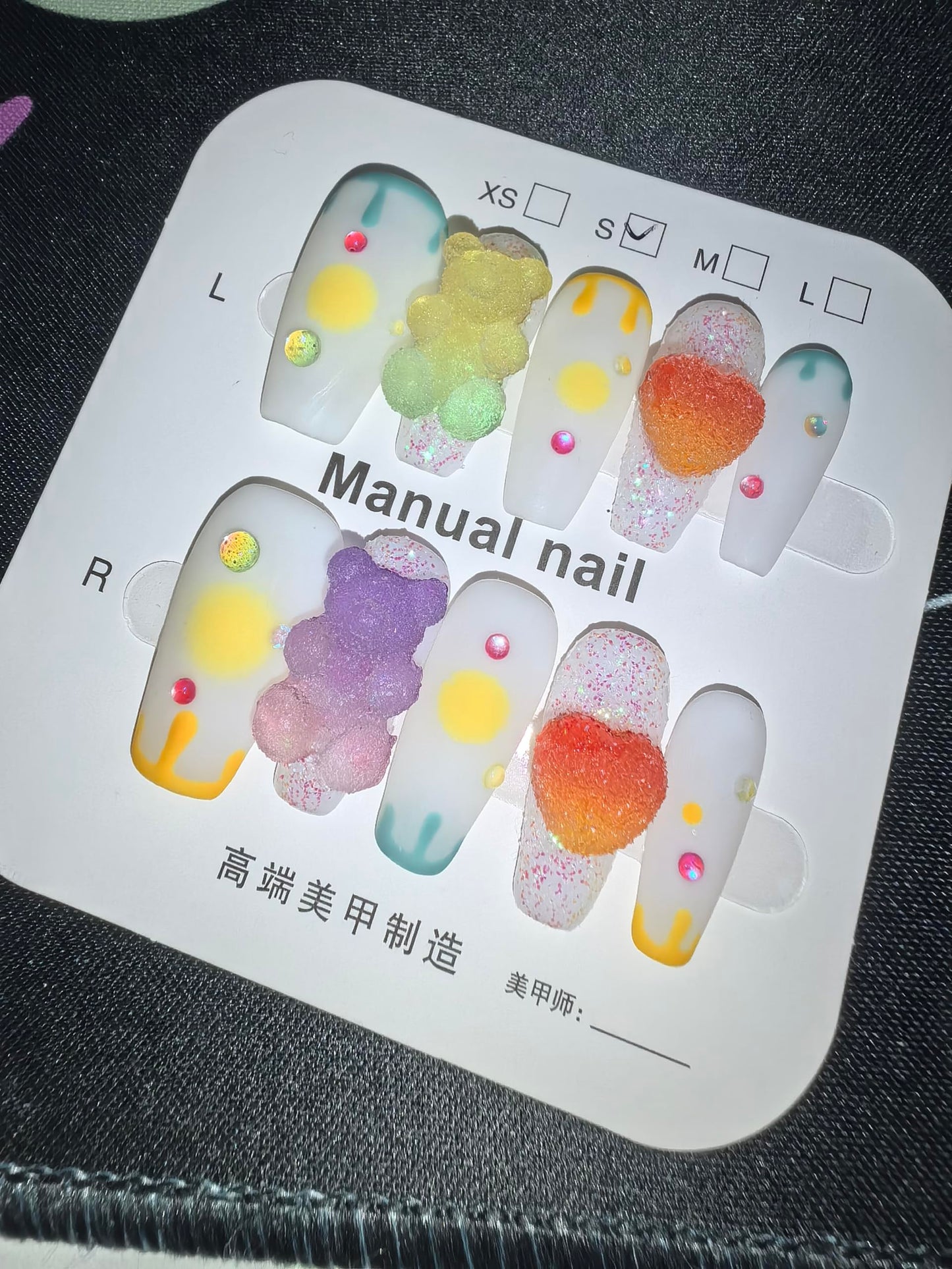 Candylicious Fake Nails | 3D Gummy Bear & Heart Designs | Y2K Lolita Press On Nails | Sweet Pastel Colors for Girls & Women (S)