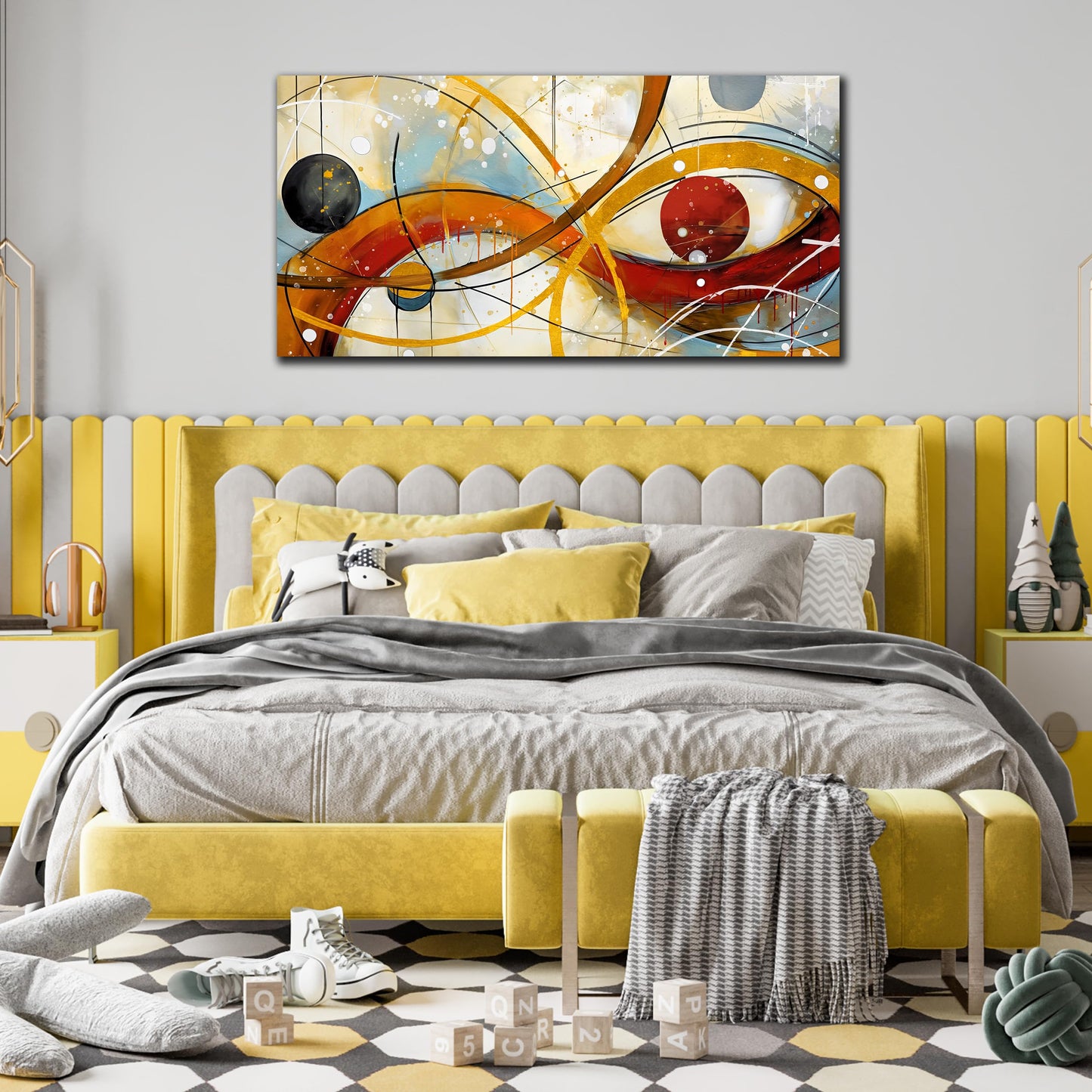 Large Abstract Yellow Canvas Wall Art for Living Room Bedroom Home Office Modern Wall Decor Line Geometric Abstract Picture Framed Canvas Prints Size 20x40