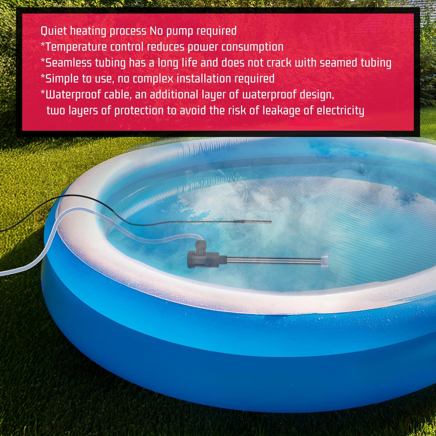 YLboyLIAN 1300W Immersion Water Heater Portable Electric Buckets & Hot Tub Fully Submersible Water Heater with Temp Control and GFCI for baptistry, Bathtub, Pools, Buckets - Easy to use